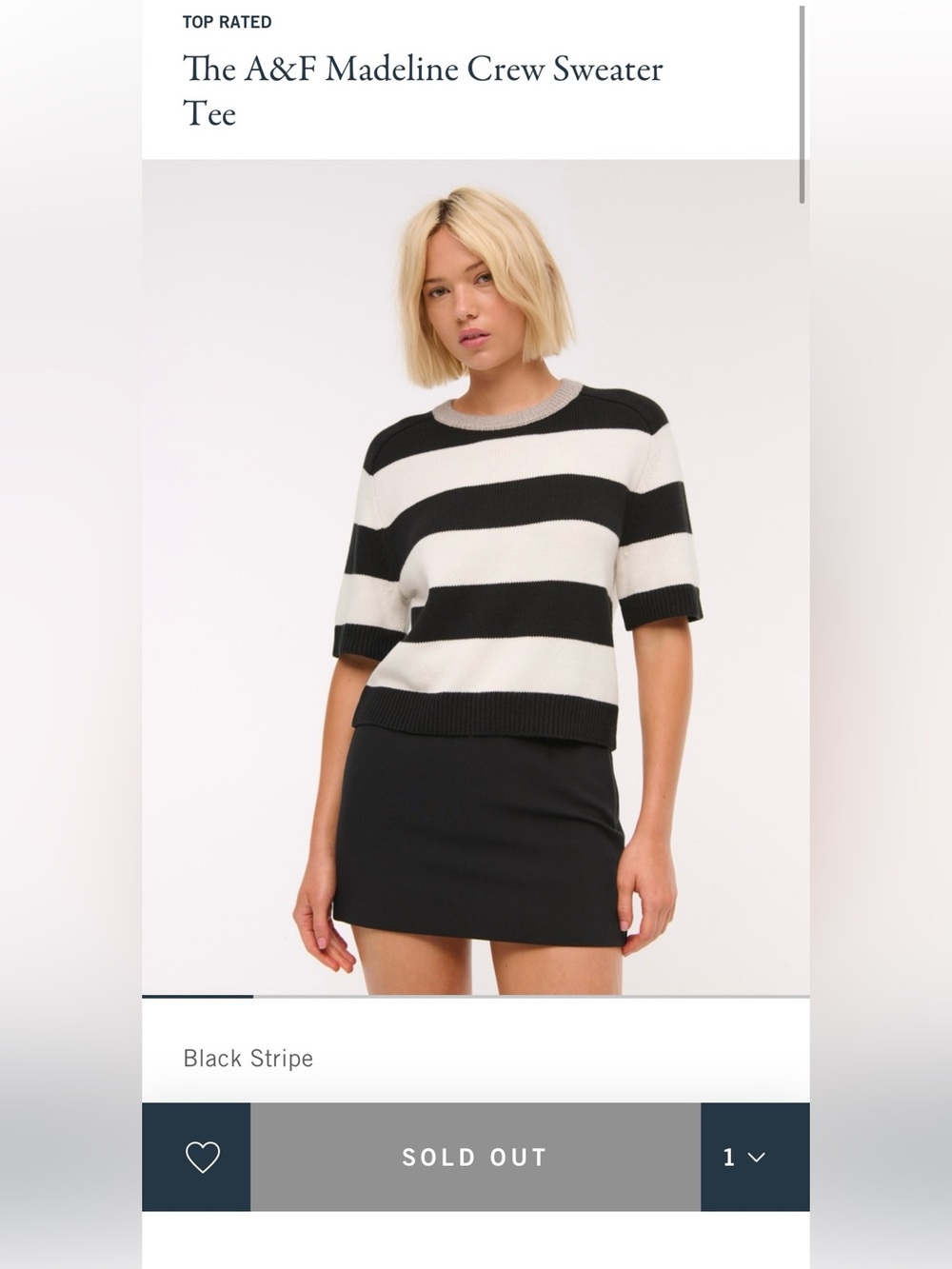 NWT The A&F Madeline Crew Sweater Tee - Black & White Stripe Short Sleeve Size L - Picture 4 of 10